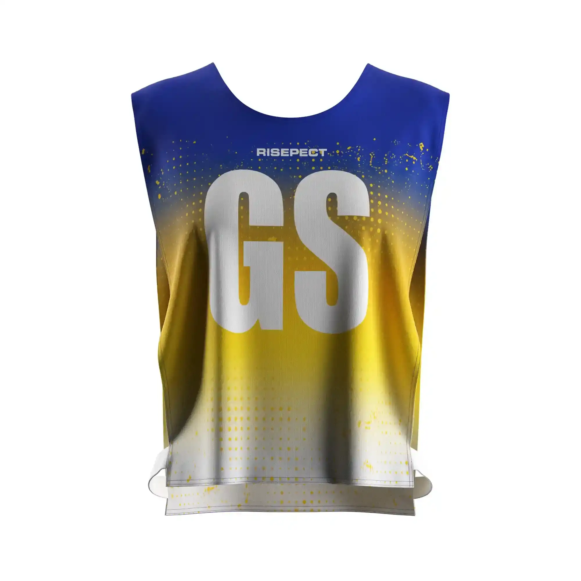 The Front View of Blue Gold Gradient Rowing Training Vest Women's Mesh Canoe Pinnie with The Letters GS