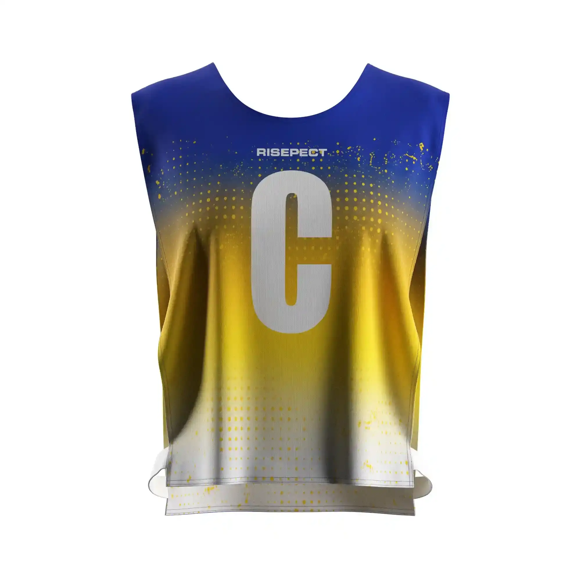 The Front View of Blue Gold Gradient Rowing Training Vest Women's Mesh Canoe Pinnie with The Letters C