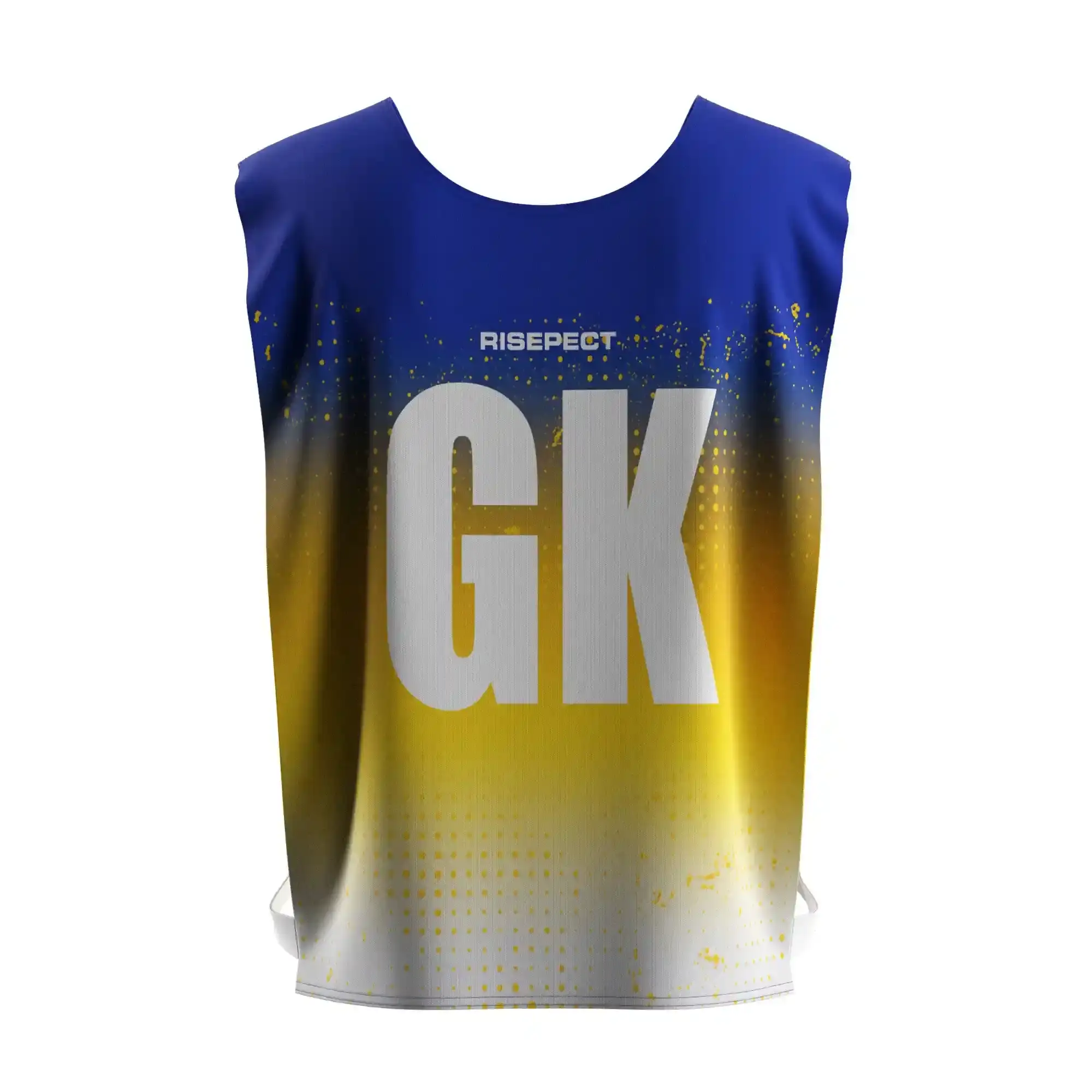 The Back View of Blue Gold Gradient Rowing Training Vest Women's Mesh Canoe Pinnie with The Letters GK