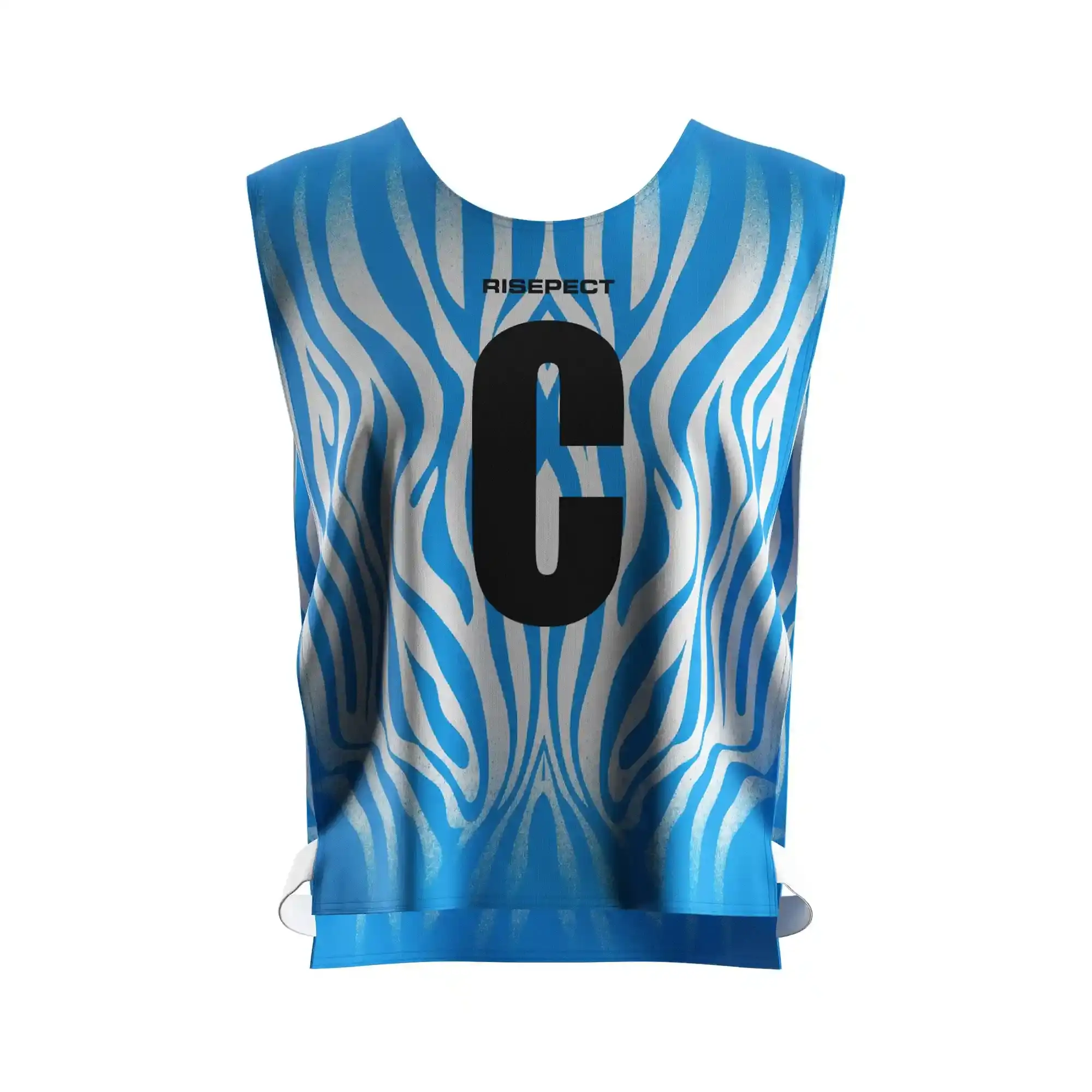 The Front View of Flowing Blue Polyester Women's Scrimmage Vest Mesh for Kayak Team with The Letters C
