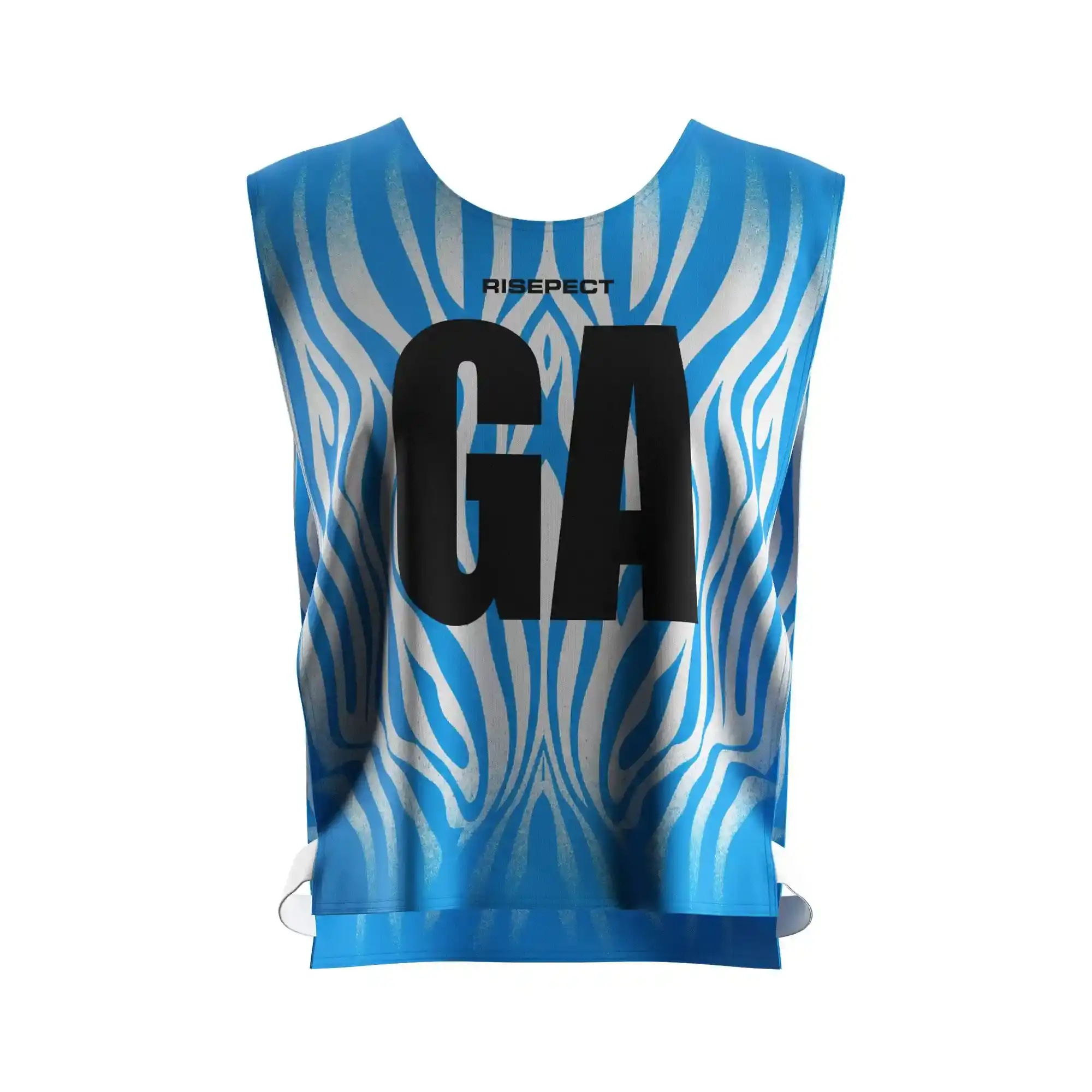 The Front View of Flowing Blue Polyester Women's Scrimmage Vest Mesh for Kayak Team with The Letters GA
