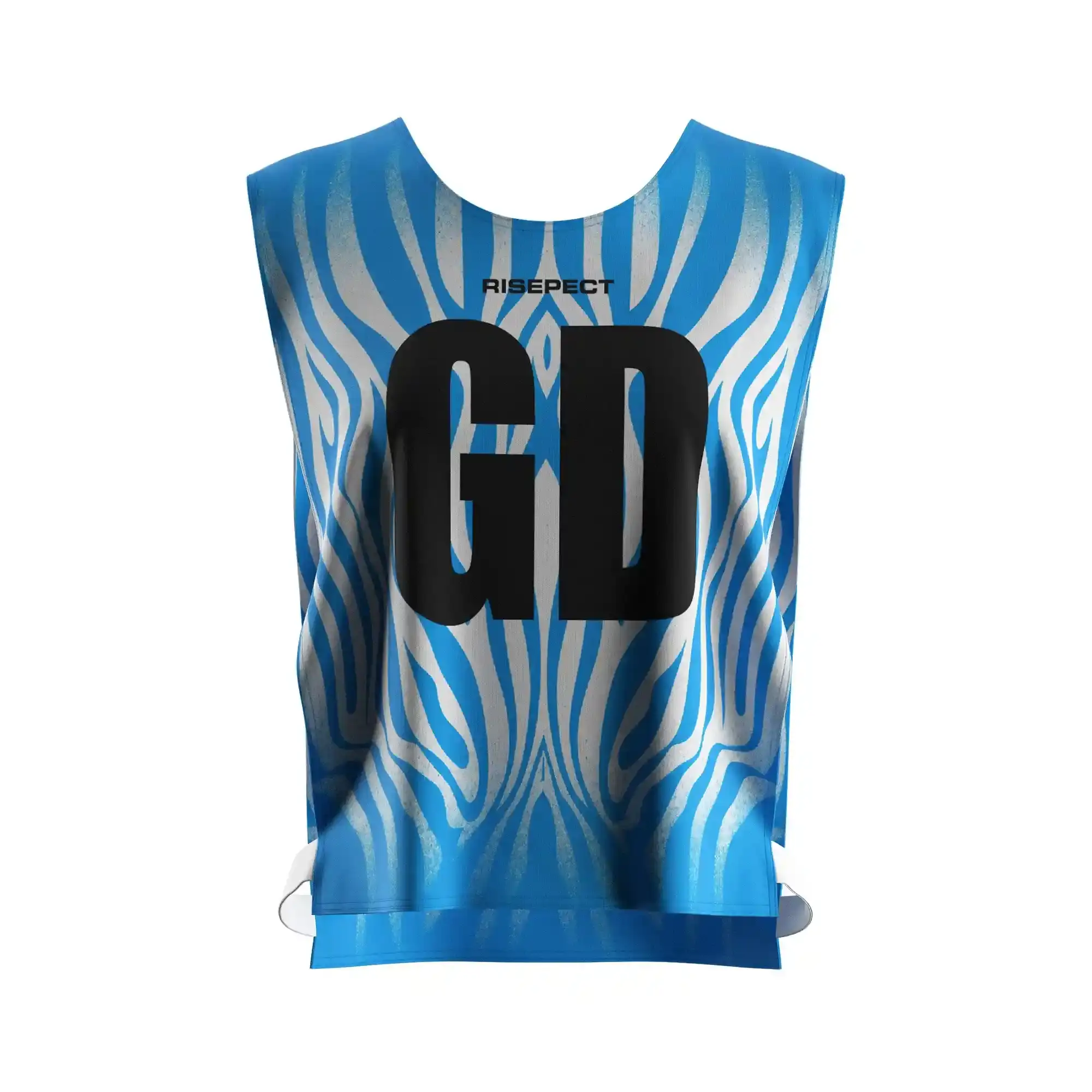 The Front View of Flowing Blue Polyester Women's Scrimmage Vest Mesh for Kayak Team with The Letters GD