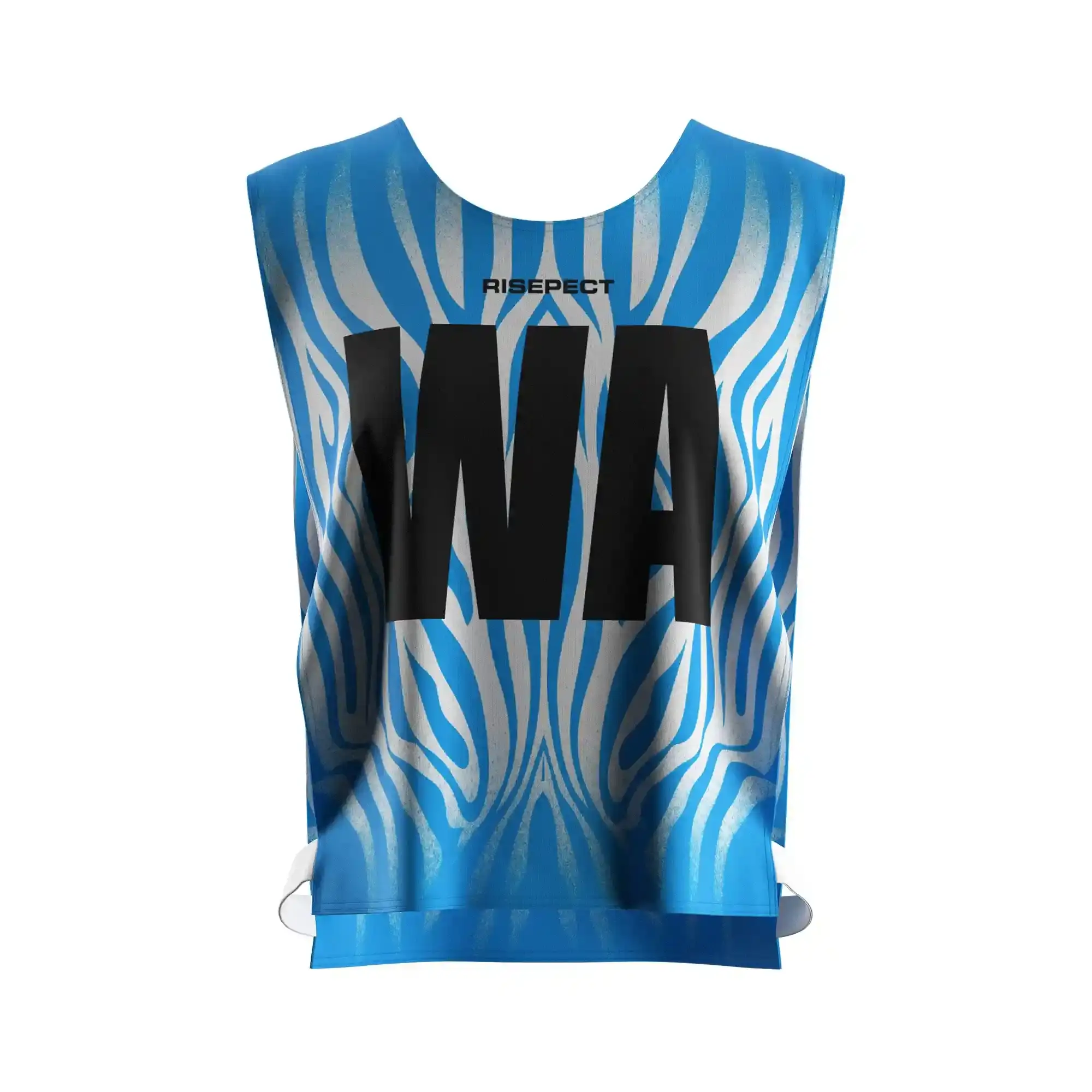 The Front View of Flowing Blue Polyester Women's Scrimmage Vest Mesh for Kayak Team with The Letters WA