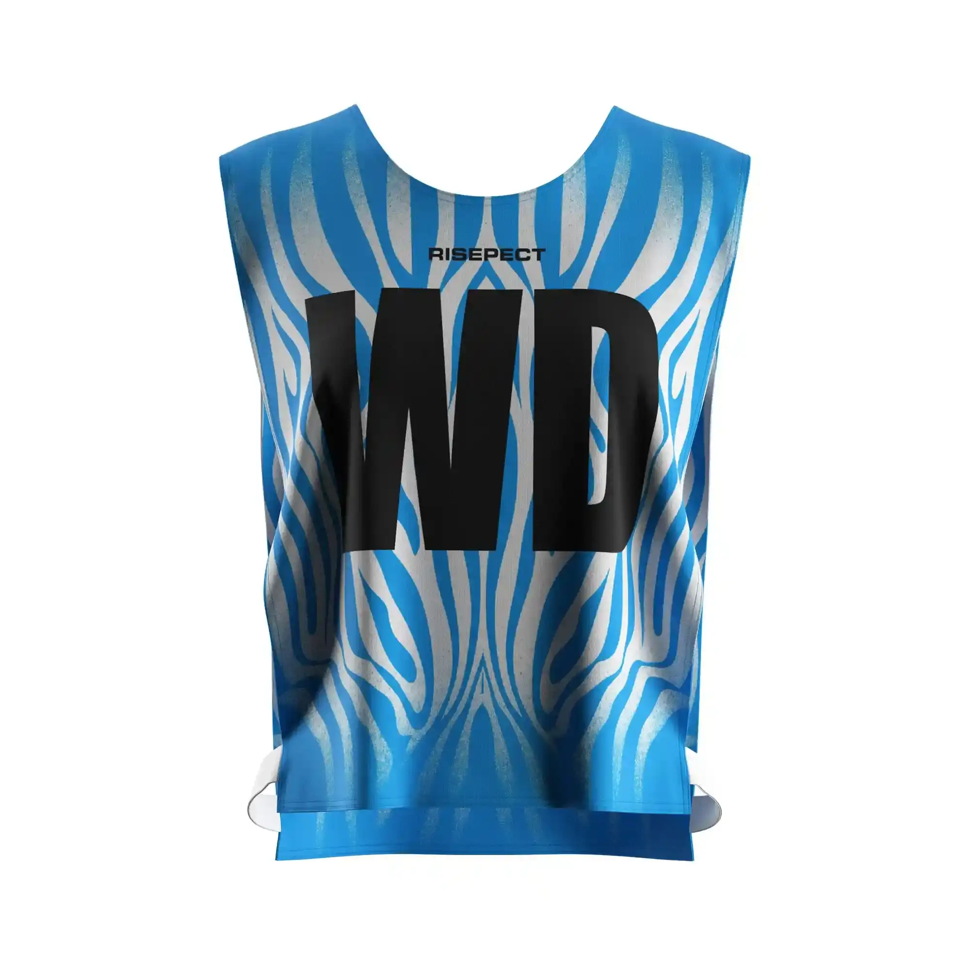 The Front View of Flowing Blue Polyester Women's Scrimmage Vest Mesh for Kayak Team with The Letters WD