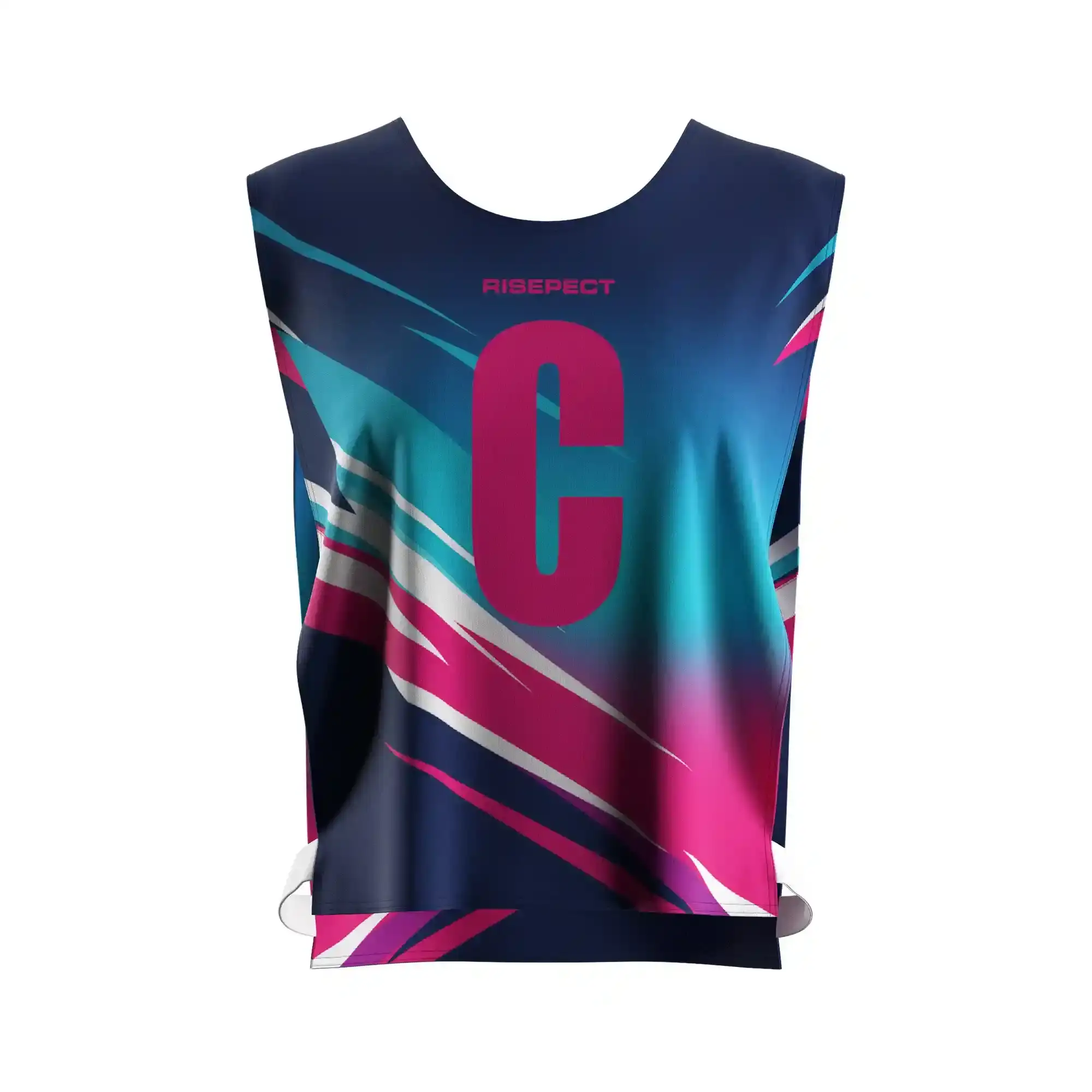 The Front View of Navy-Pink Rowing Practice Pinnie with Elastic Straps with The Letter C
