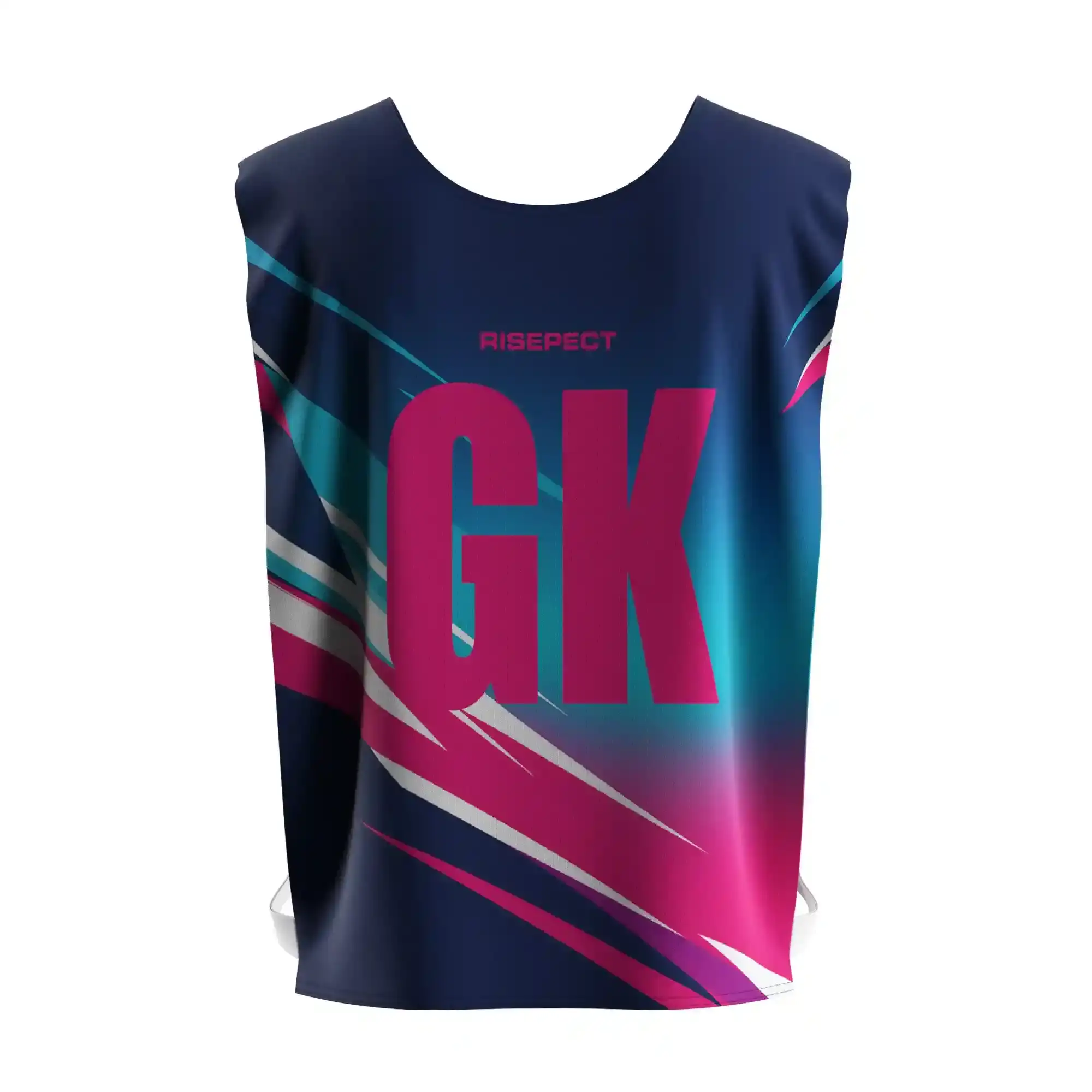 The Back View of Navy-Pink Rowing Practice Pinnie with Elastic Straps with The Letters GK