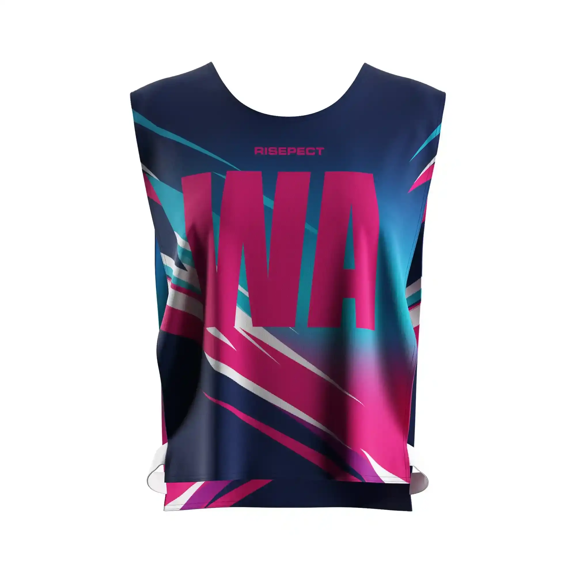 The Front View of Navy-Pink Rowing Practice Pinnie with Elastic Straps with The Letters WA