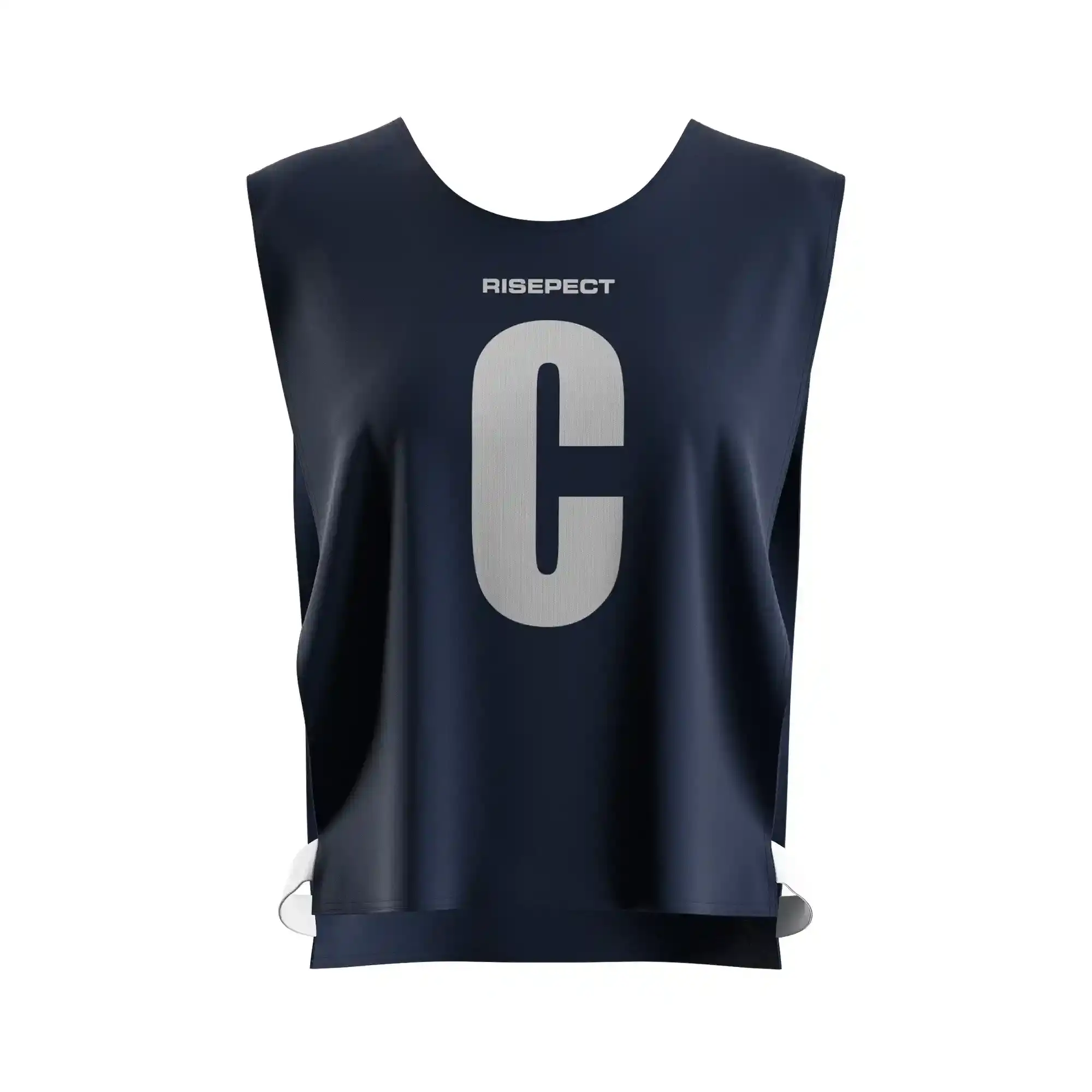 The front view of dark navy lightweight marathon kayak scrimmage vest for rowing events with the letter C