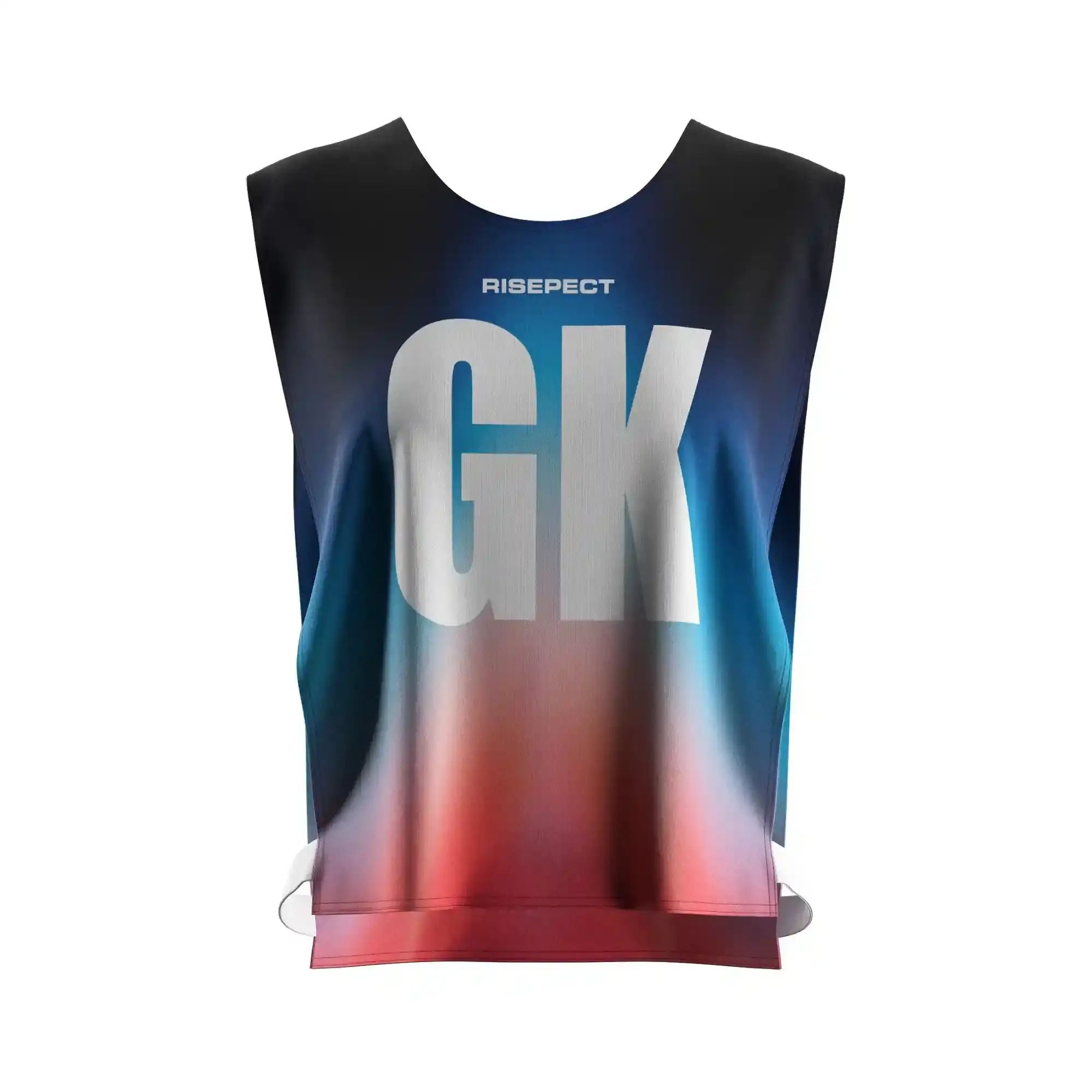 The front of elastic lady scrimmage vest custom canoe team number sublimation print with the letters GK