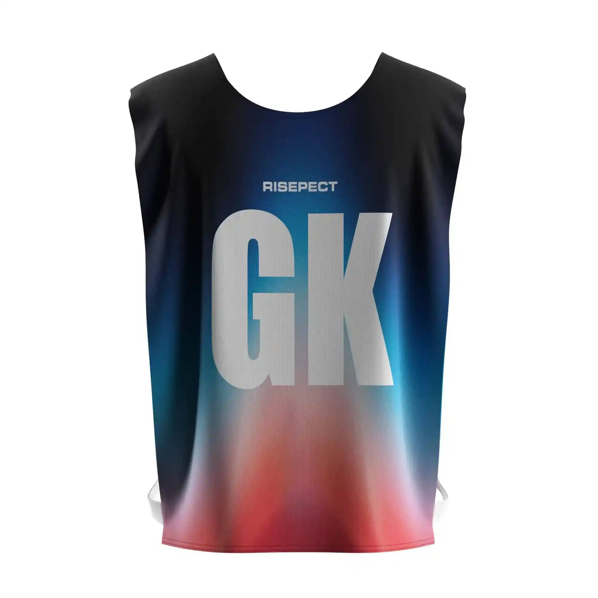 The back view of elastic lady scrimmage vest custom canoe team number sublimation print with the letters GK