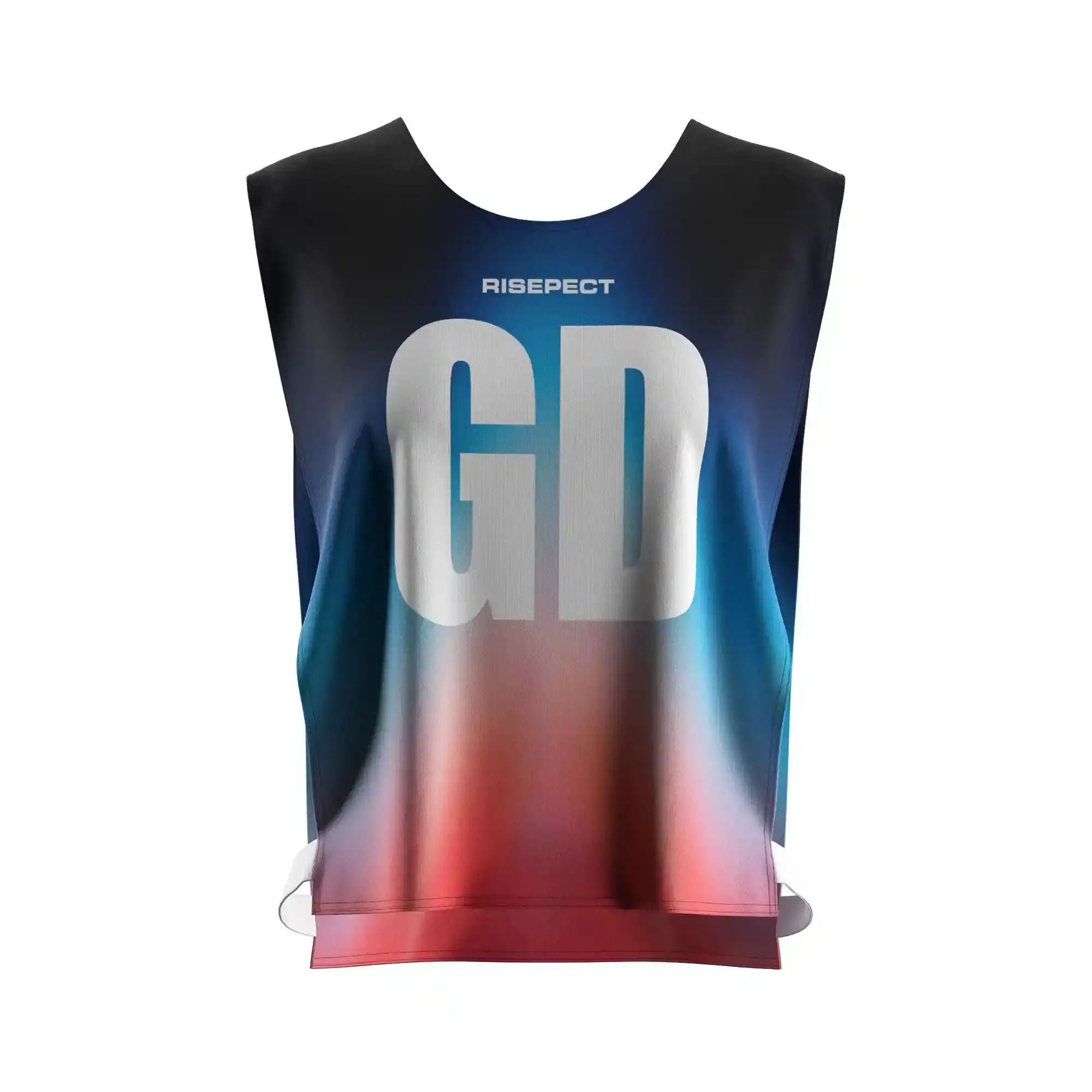 The front view of elastic lady scrimmage vest custom canoe team number sublimation print with the letters GD