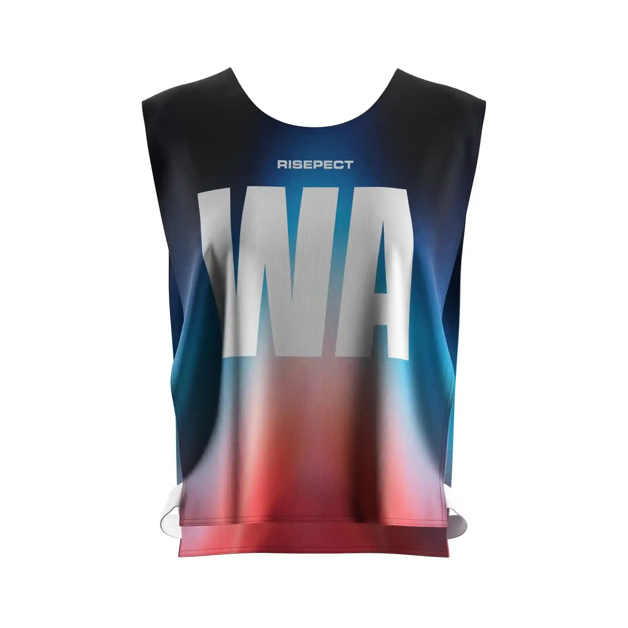 The front view of elastic lady scrimmage vest custom canoe team number sublimation print with the letters WA