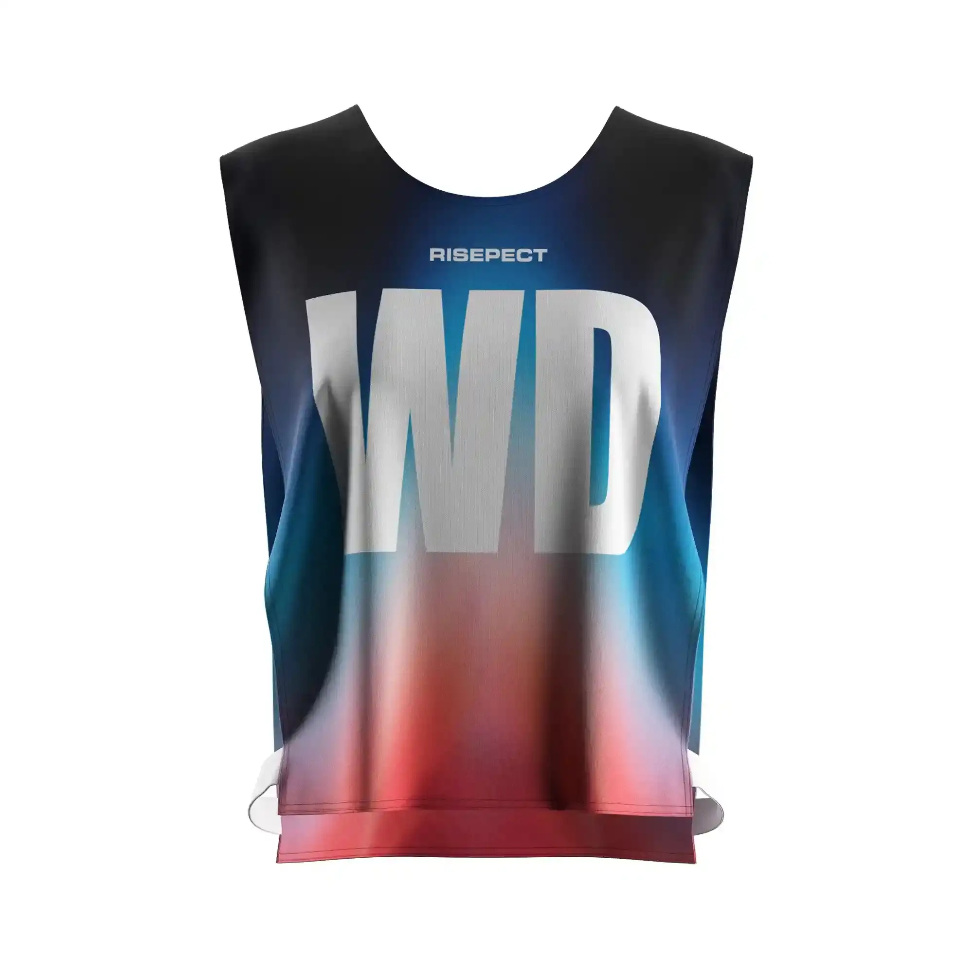 The front view of elastic lady scrimmage vest custom canoe team number sublimation print with the letters WD