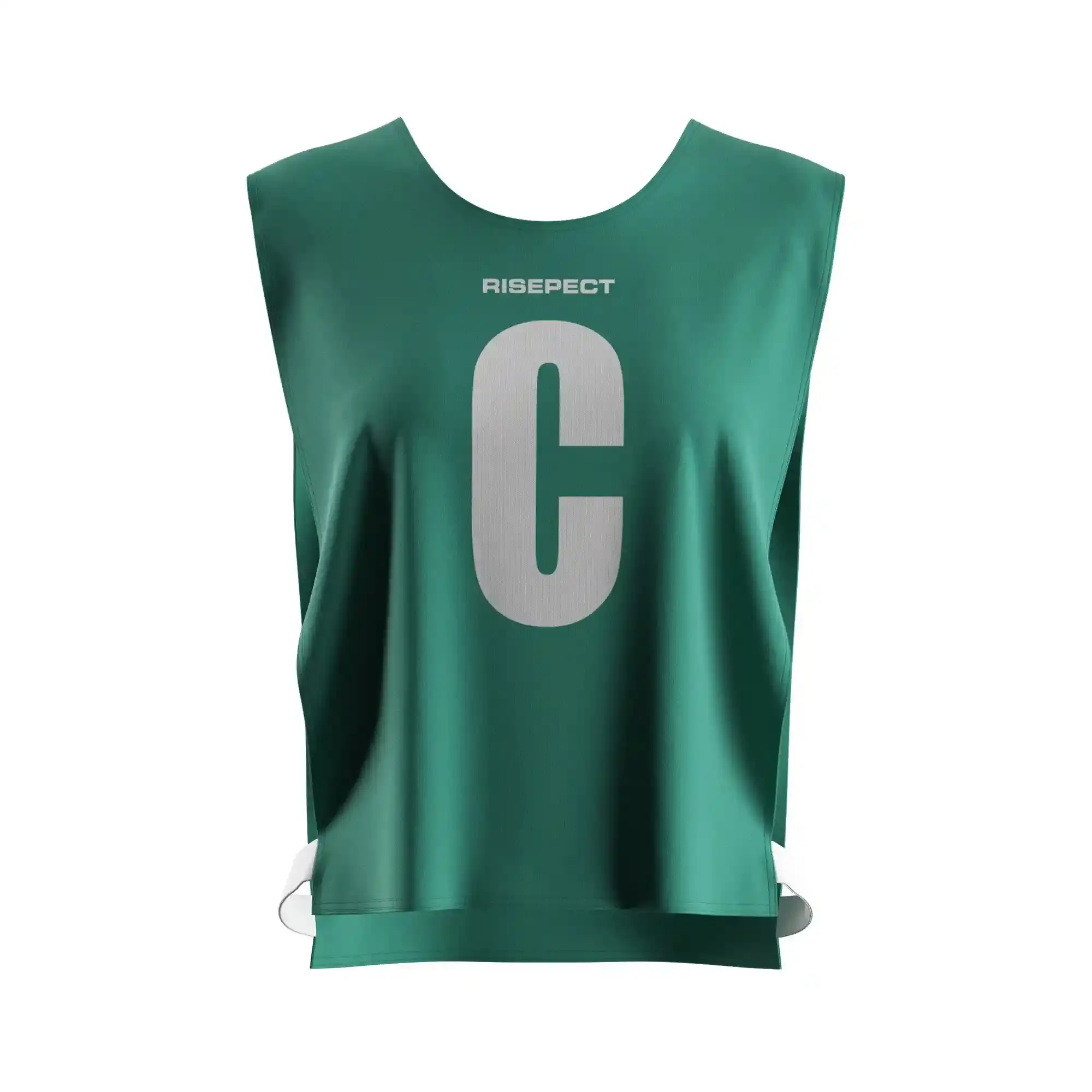 The front view of emerald green dragon boat team practice pinnies custom pattern/number with the letter C