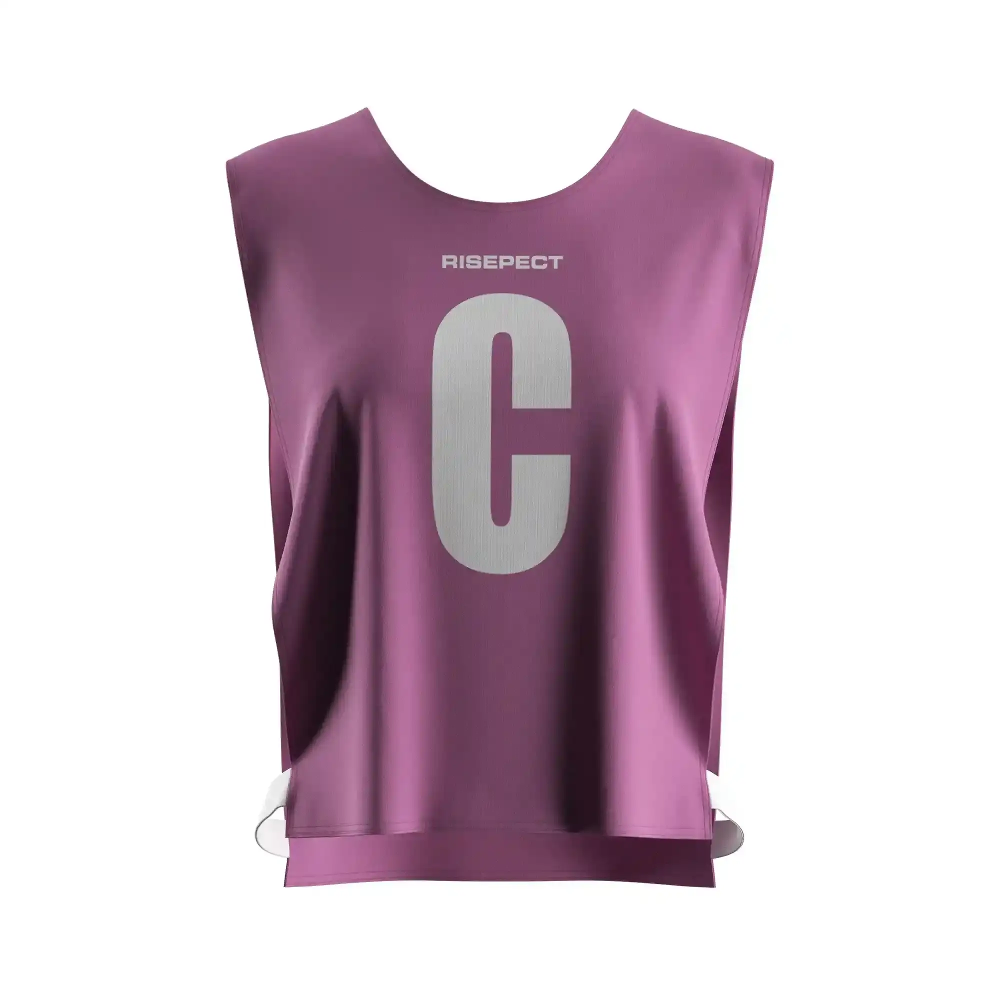 The front view of purple ventilated rowing soccer scrimmage vest canoe wear with the letters C