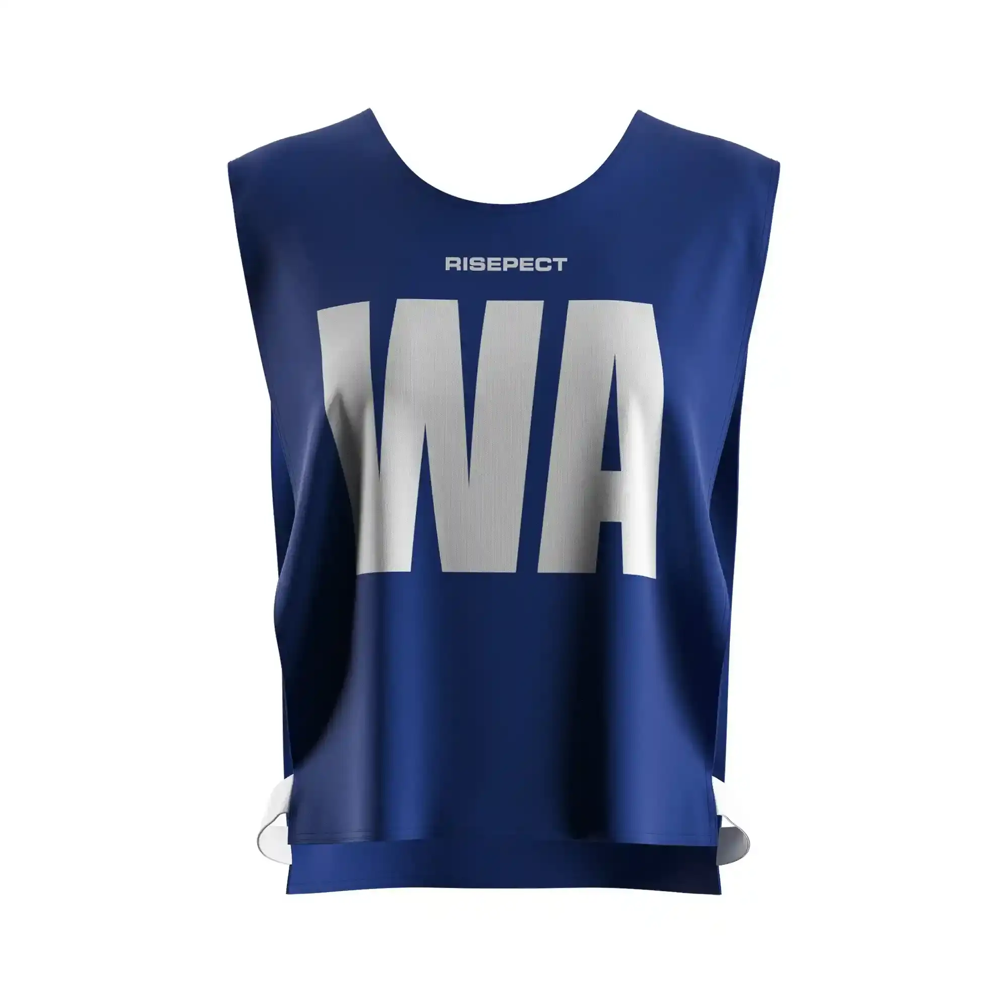The front view of royal blue rowing training pinnies custom number kayak sup pinnie with the letters WA