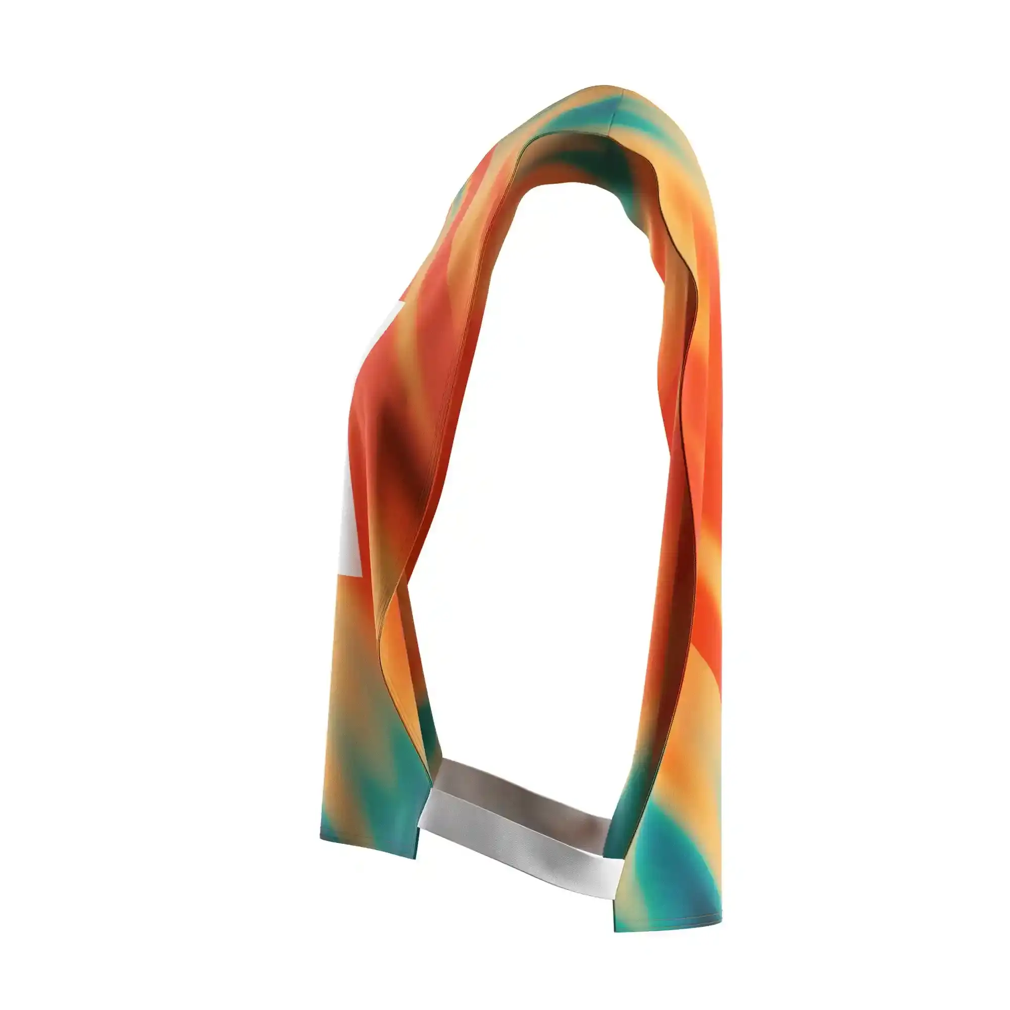 The left view of vibrant orange rowing marathon pinny open-sides with elastic straps