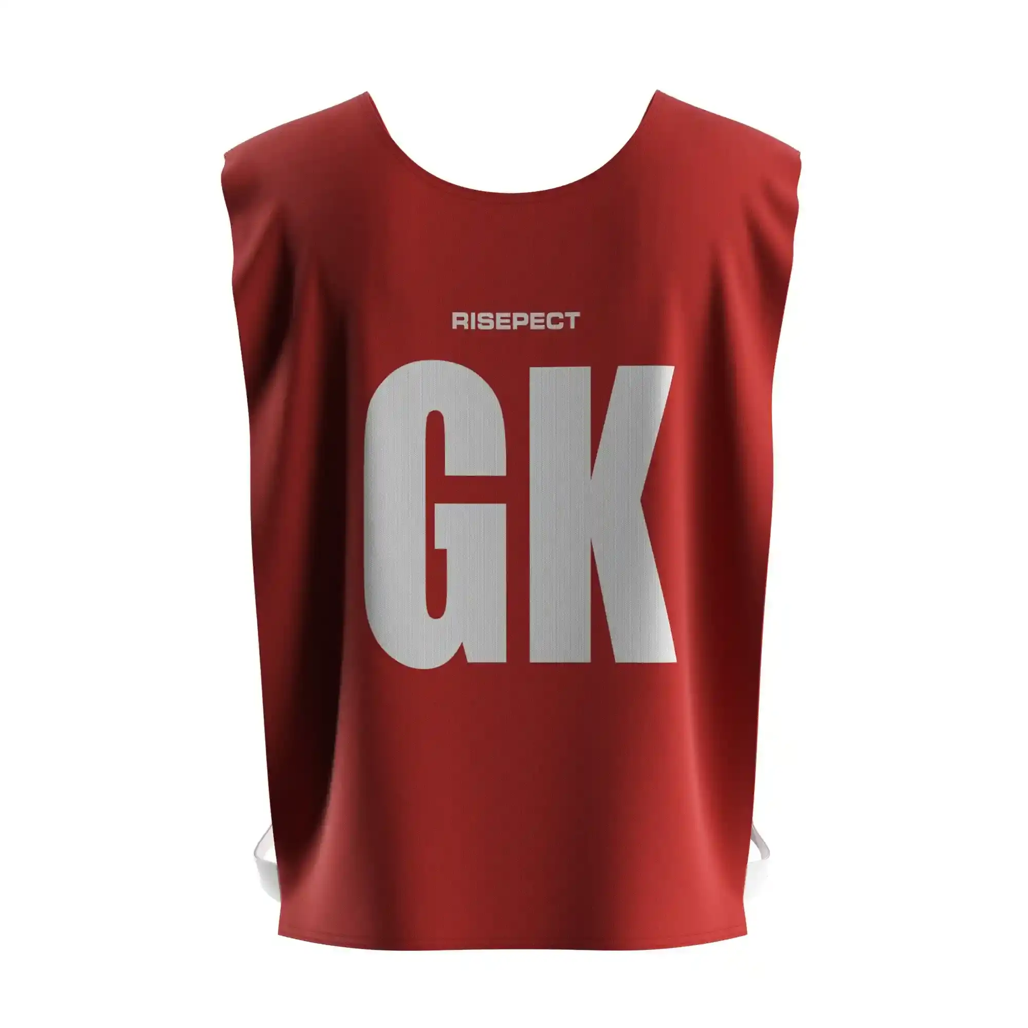 The back view of vivid red women's rowing scrimmage vest lightweight mesh with the letters GK