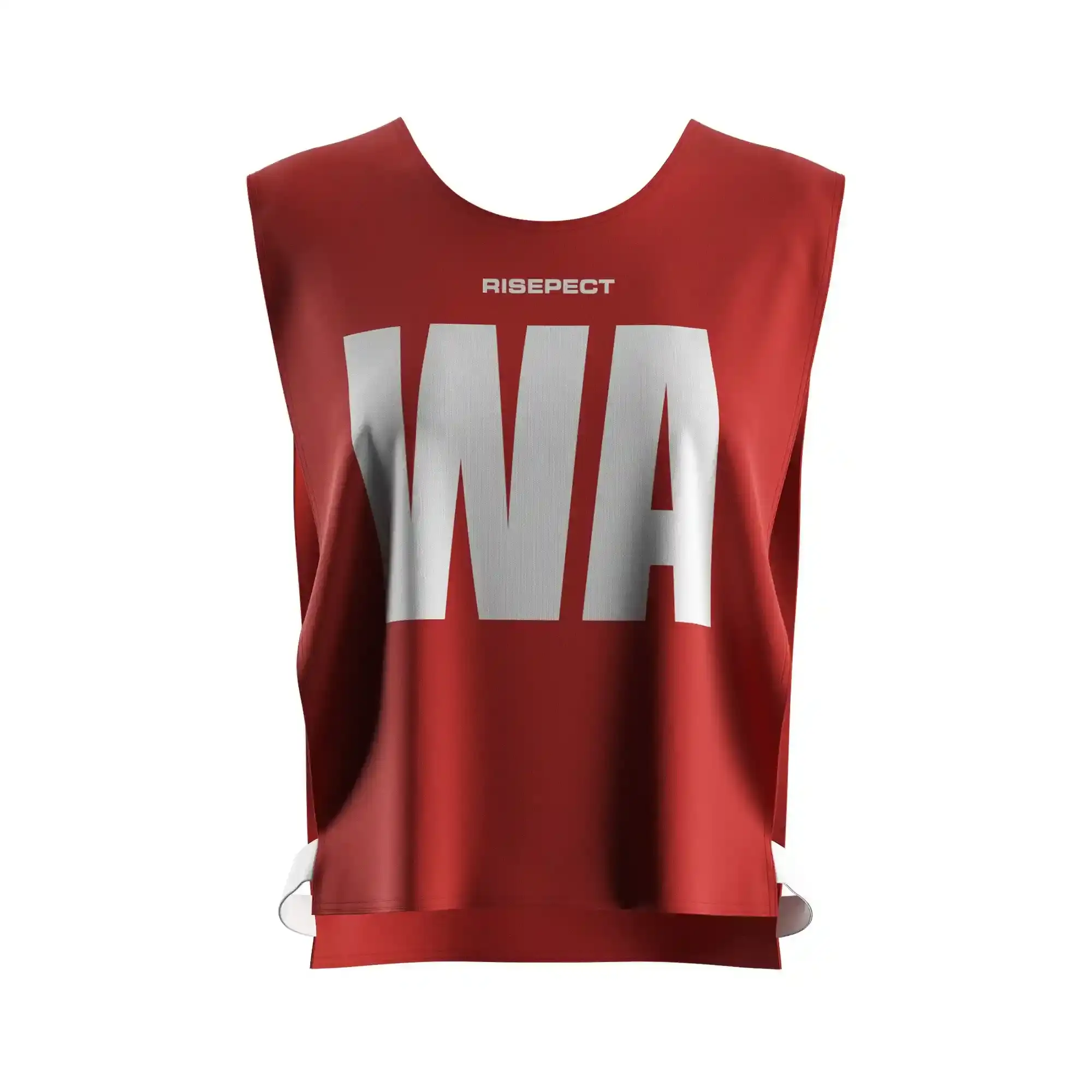 The front view of vivid red women's rowing scrimmage vest lightweight mesh with the letters WA