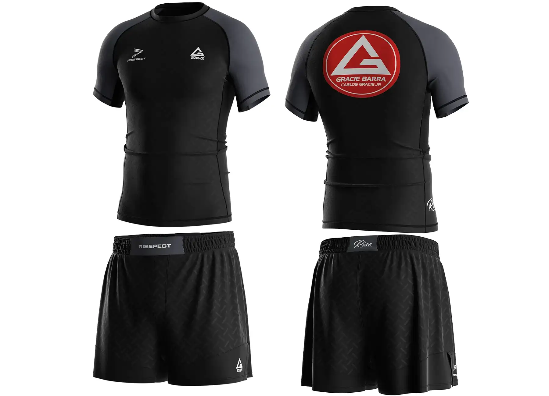 Custom gracie barra community rash guard and shorts with all black