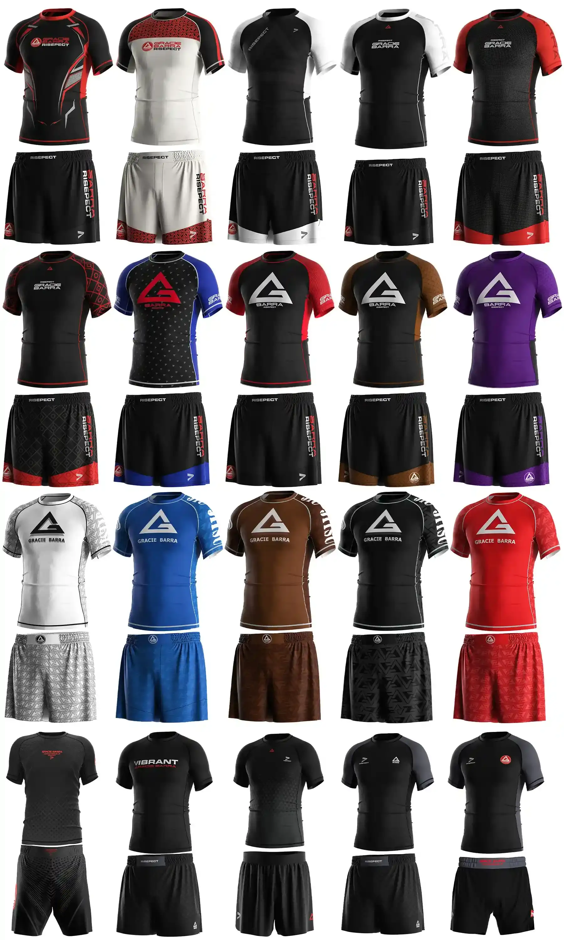 20 sets gracie barra team rash guard and shorts designed for Rise Sportswear