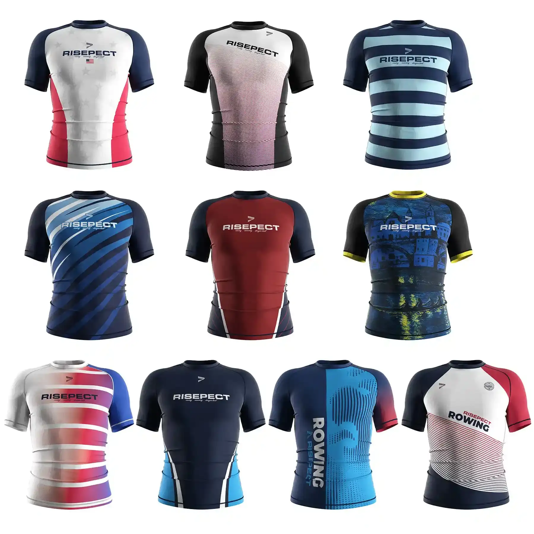 10 styles rowing men's short sleeve rash guard collection