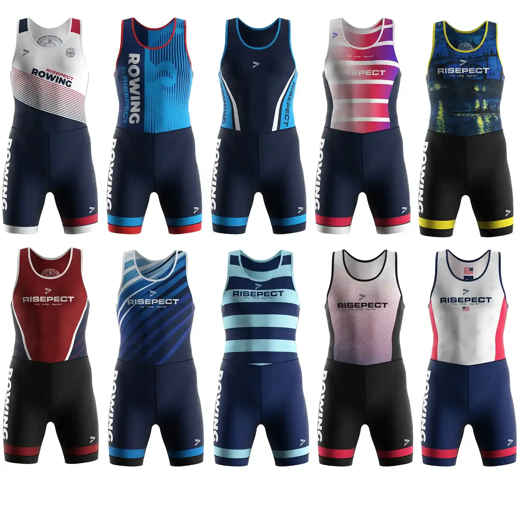 10 styles men's rowing unisuit collection