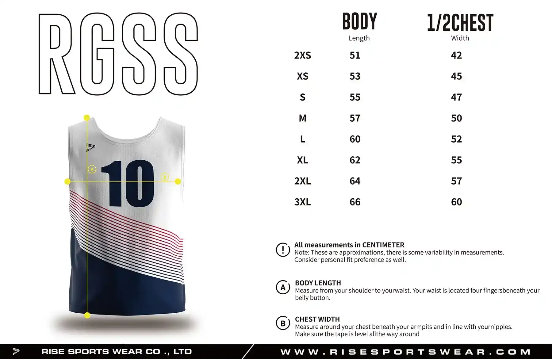 Use men's rowing tank top sizes chart provided by Rise Sportswear, or custom your own brand/club/team siezs chart for men's men's rowing tank top.