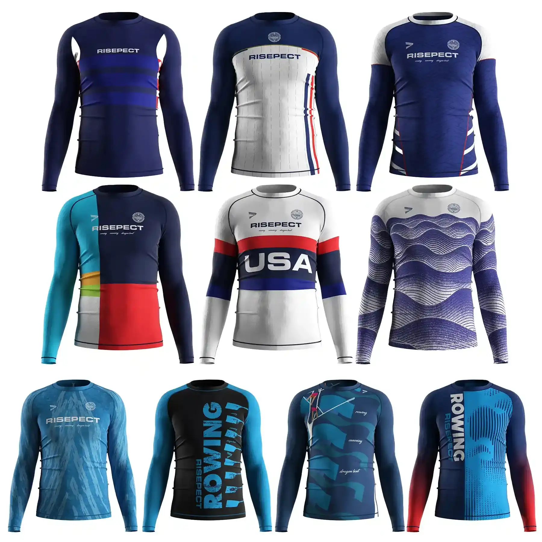 10 styles rowing men's long sleeve rash guards