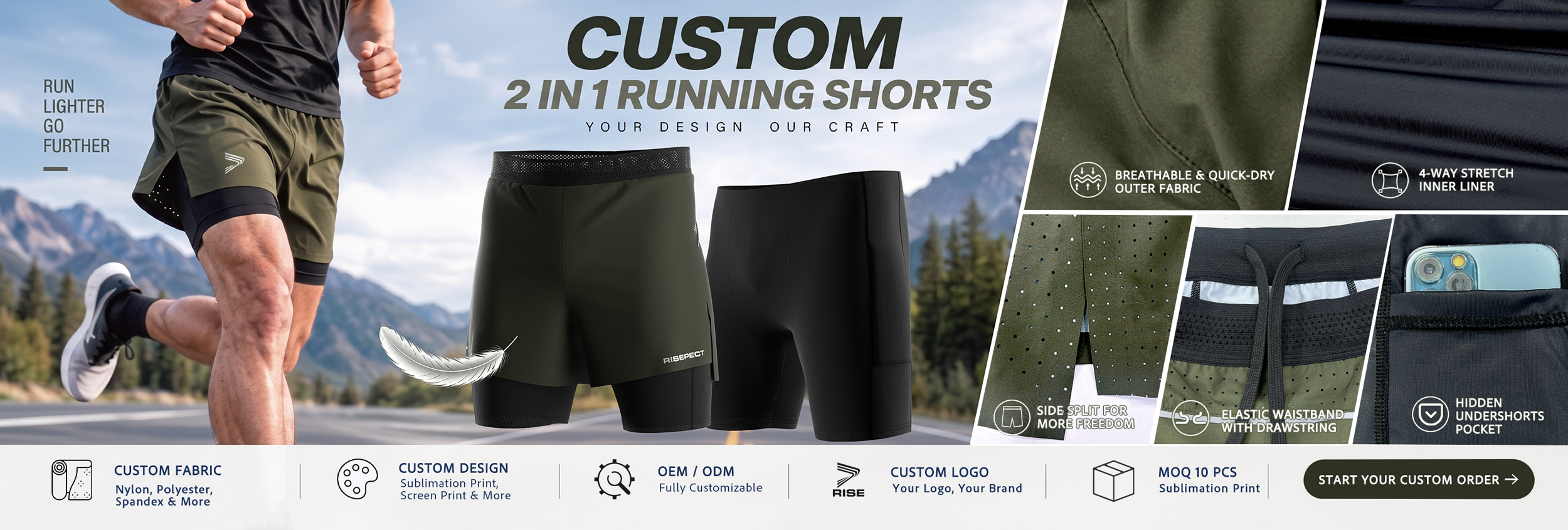 Custom 2 In 1 Running Shorts Wholesale Supplier