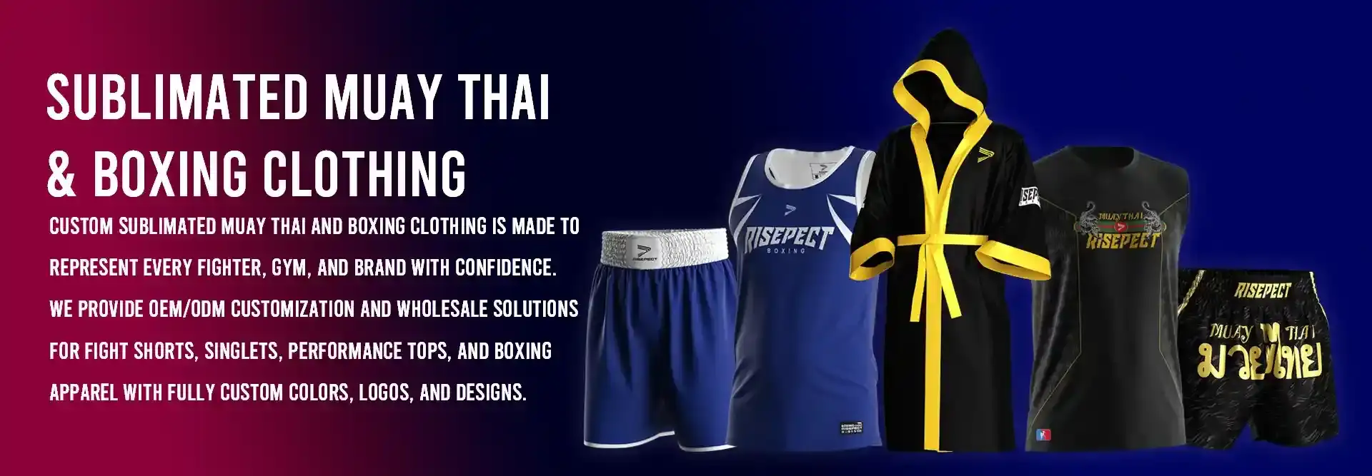 Custom sublimated muay thai and boxing clothing