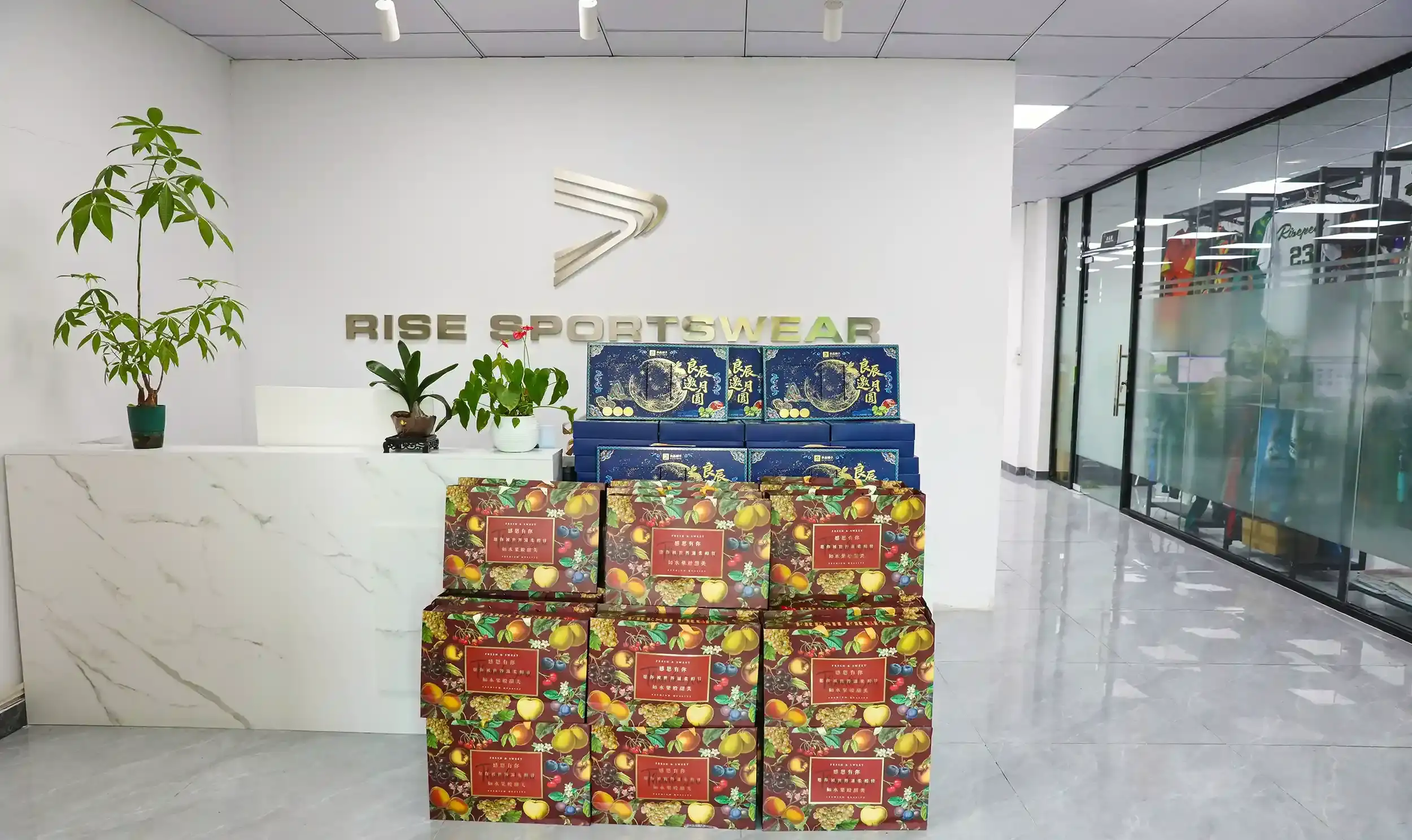 Rise Sportswear office with Mid-Autumn Festival gifts for employees
