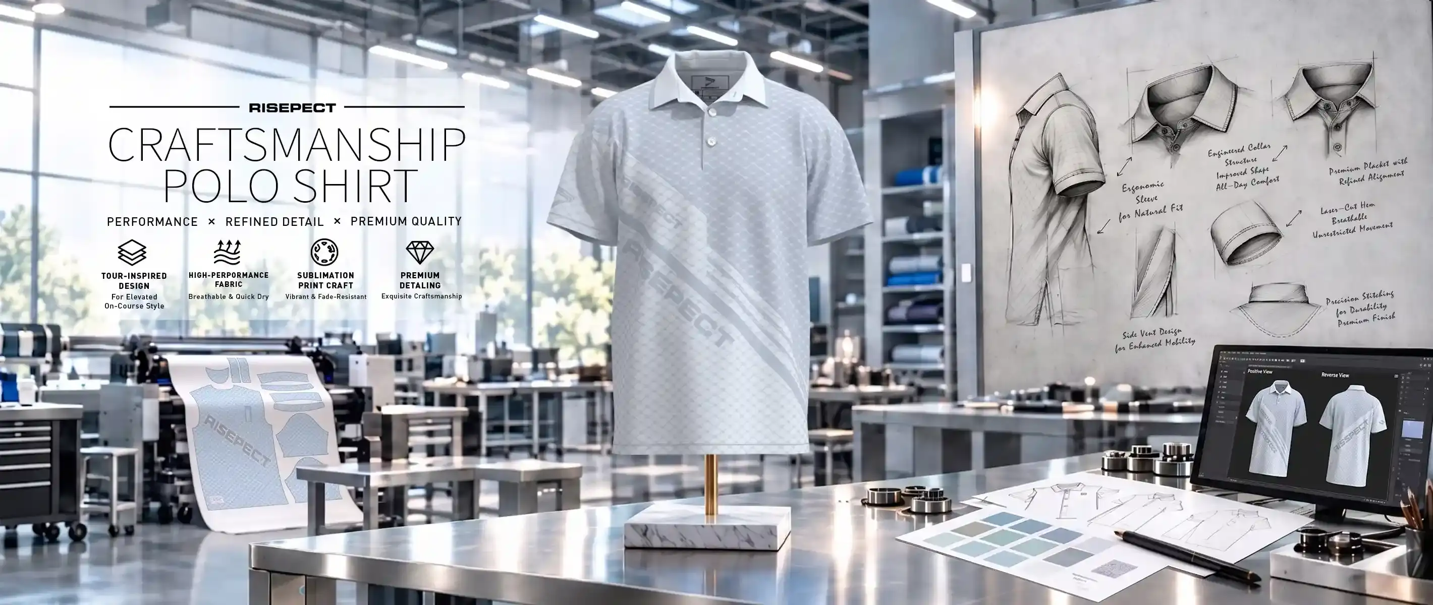 Golf shirts men ice blue gradient banner