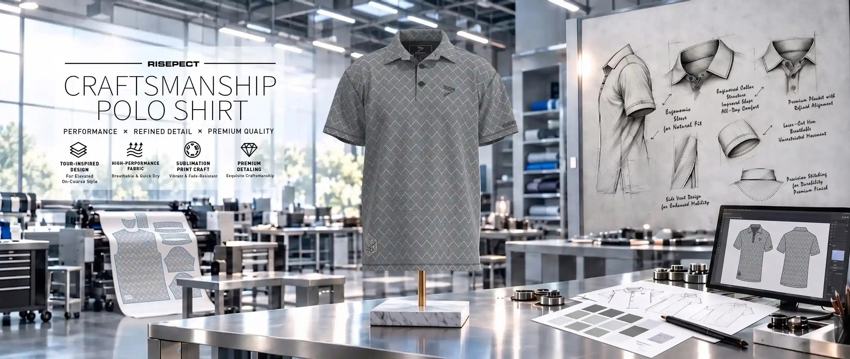 Mens golf polo shirts charcoal diamond banner