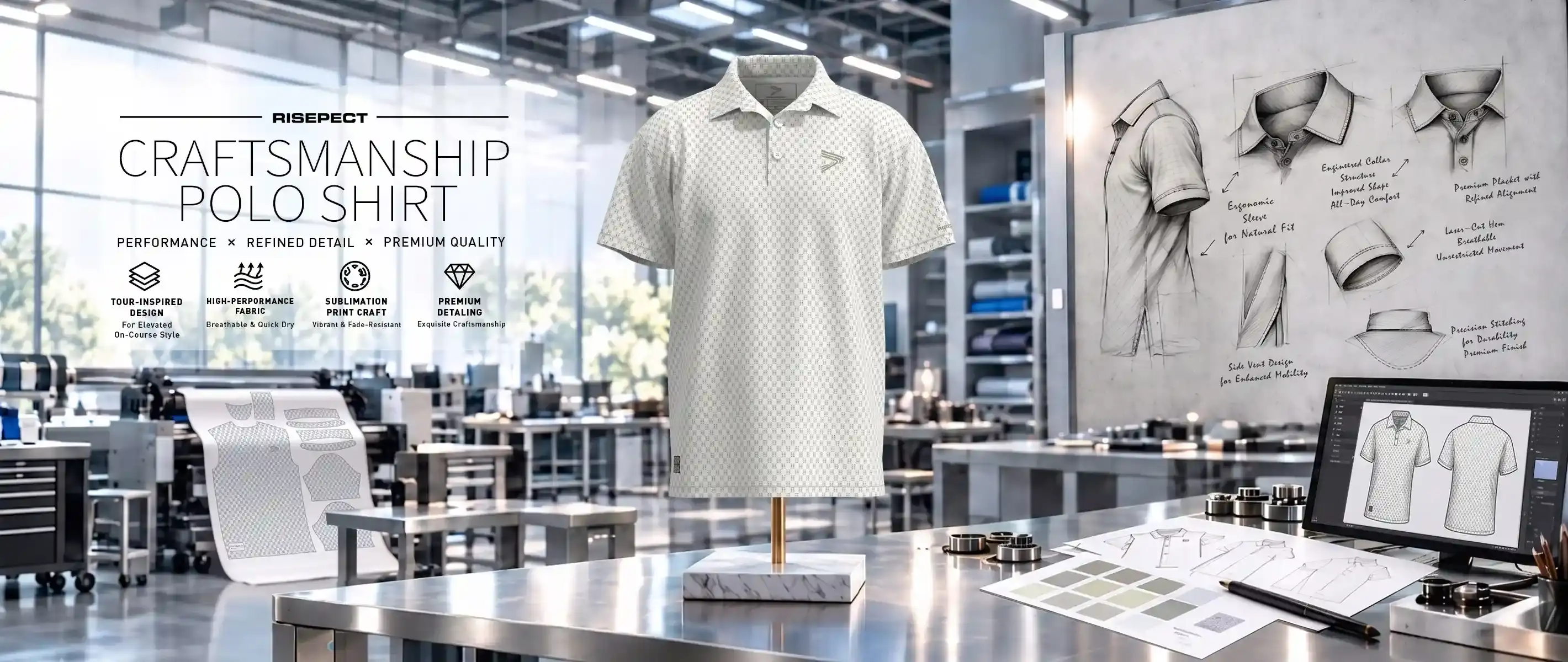 Quick dry golf shirts mens ivory beige check banner