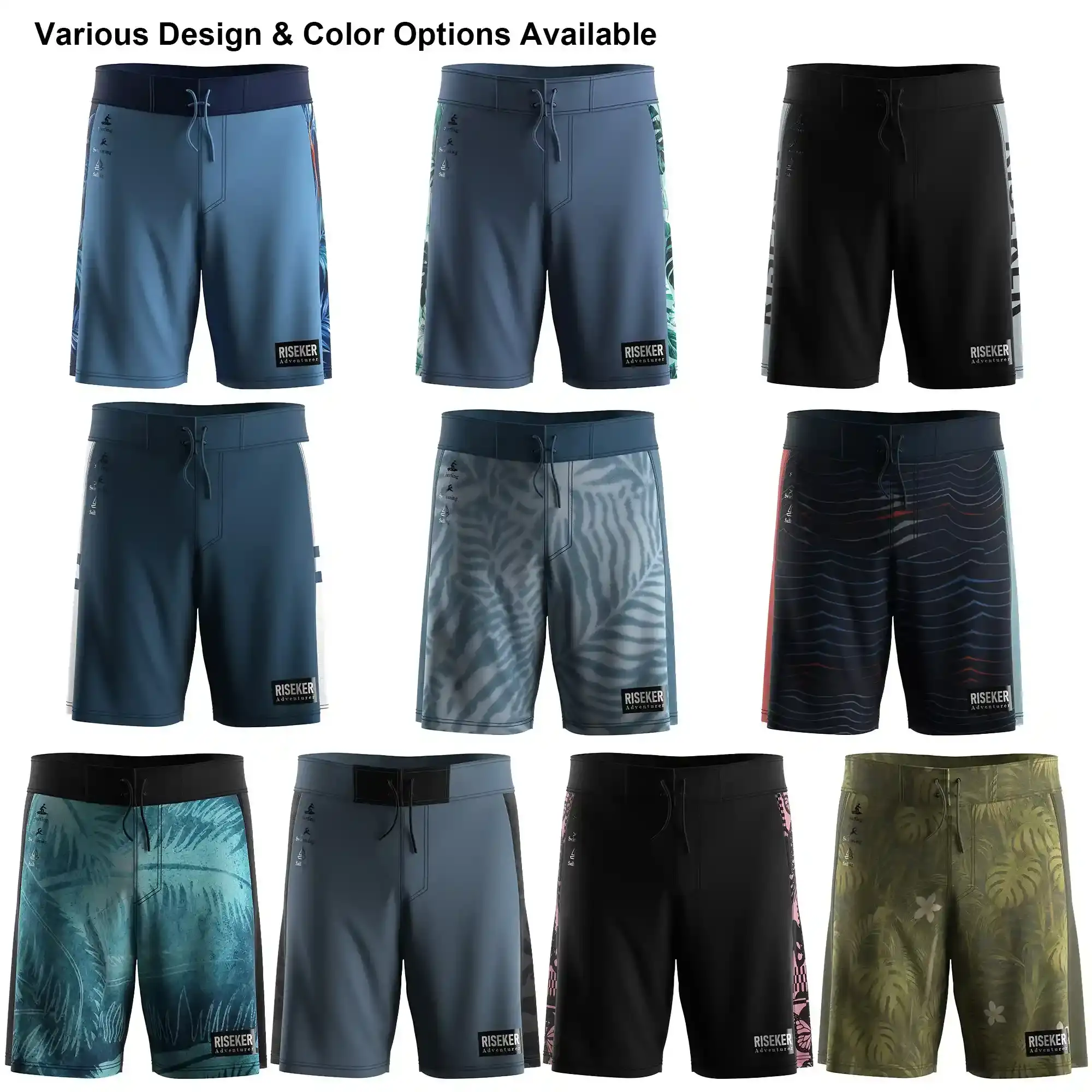 10 Men's Drawstring Board Shorts with Non-Elastic Waist and Side Mesh Panels